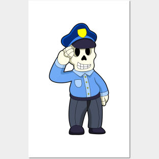 Skeleton as Police officer with Police hat Posters and Art